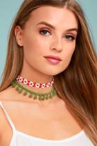 Lulus | Mabel Red And Green Pom Pom Choker Necklace Set