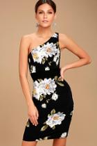 Lulus Save Me A Dance Black Floral Print One Shoulder Dress