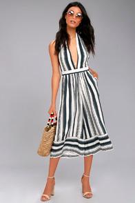 Faithfull The Brand Felix Navy Blue Striped Midi Jumpsuit