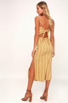 Amuse Society White Sands Yellow Striped Tie-back Midi Dress | Lulus