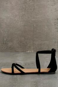 Qupid Brietta Black Suede Flat Sandals