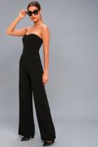 Lulus | Edith Black Strapless Jumpsuit | Size Large | 100% Polyester