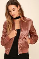 Re:named | Run This City Rusty Rose Satin Bomber Jacket | Size Small | Pink | 100% Polyester | Lulus