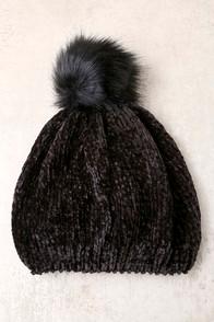Lulus Colorado Peak Black Pom Pom Beanie