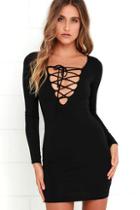 Lulus Laced Up All Night Black Lace-up Dress
