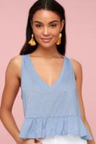 Kinsey Light Blue V-neck Ruffled Crop Top | Lulus
