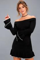 Lulus Finesse Me Black Off-the-shoulder Sweater Dress