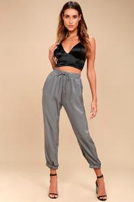 Lulus Smooth Moves Grey Satin Jogger Pants