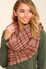 Lulus Falling Leaves Burgundy Plaid Scarf