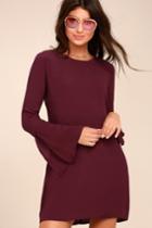 Lulus | Be The One Plum Purple Long Sleeve Backless Shift Dress | Size Medium | 100% Polyester