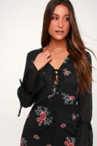 I. Madeline Stem And Sway Black Embroidered Lace-up Long Sleeve Dress | Lulus