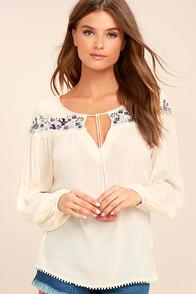 Black Swan Mia Cream Embroidered Long Sleeve Top