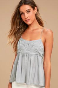 Lulus Absolute Adoration Light Grey Embroidered Top