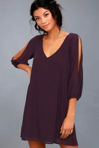 Lulus Shifting Dears Plum Purple Long Sleeve Dress