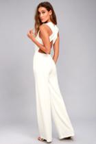 Lulus | Thinking Out Loud White Backless Jumpsuit | Size Small | 100% Polyester