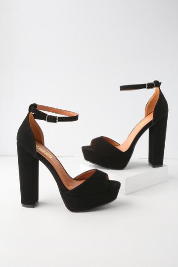 X2b Sassie Black Nubuck Platform Ankle Strap Heels | Lulus