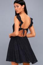 Absolutely Adorable Navy Blue Lace Backless Skater Dress | Lulus