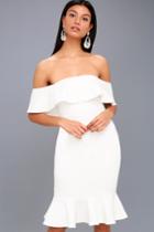 Confidence Boost White Off-the-shoulder Bodycon Midi Dress | Lulus