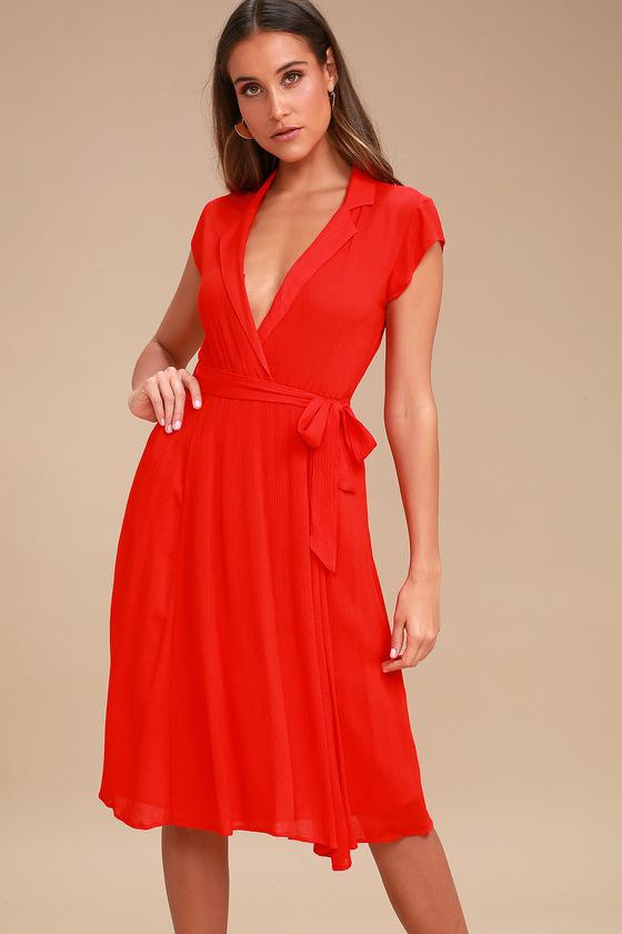 Always Adored Red Surplice Midi Dress | Lulus
