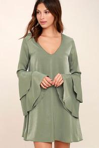 Lulus Get A Glimpse Sage Green Long Sleeve Shift Dress