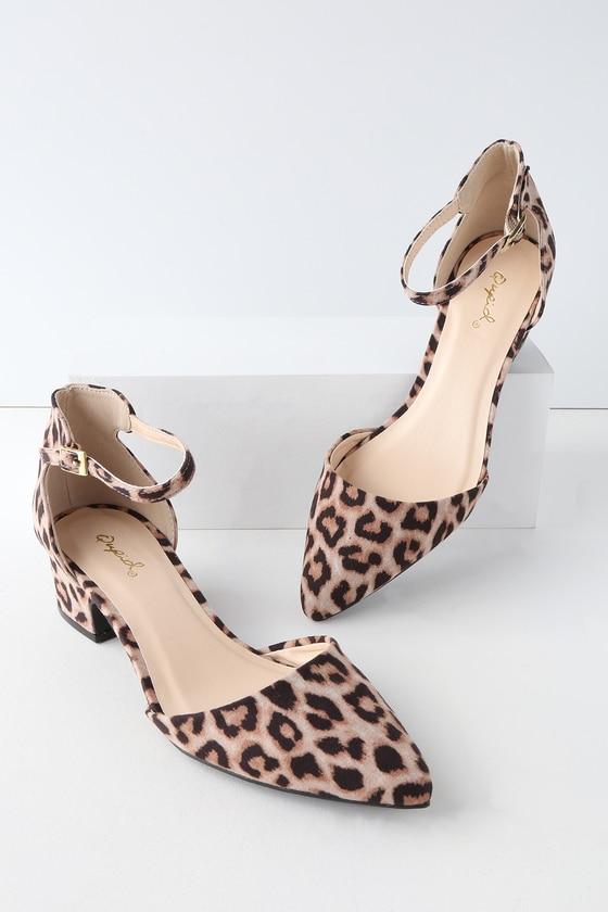 Qupid Lucinda Camel Leopard Suede Ankle Strap Pumps | Lulus