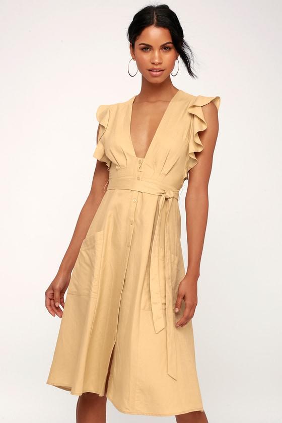 Astr The Label Carolina Beige Button-front Midi Dress | Lulus