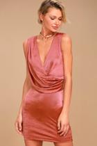 Lulus New Rules Rusty Rose Satin Sleeveless Bodycon Dress