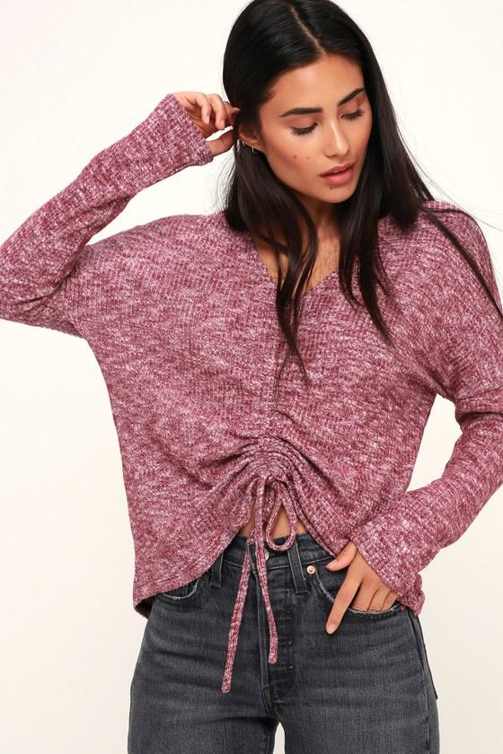 Briony Heather Mauve Ruched Long Sleeve Sweater Top | Lulus