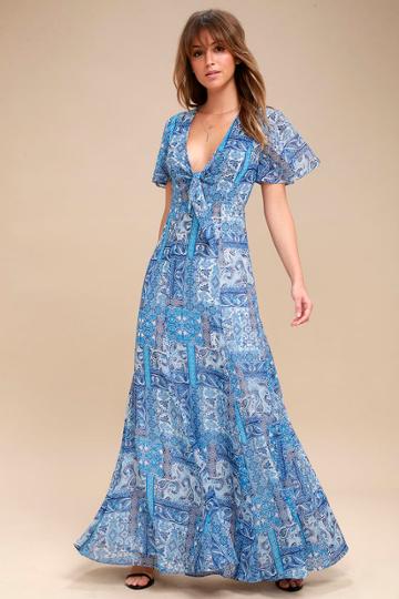 Wings Of Love Blue Print Maxi Dress | Lulus