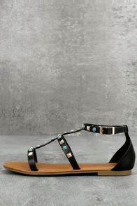 Bamboo Antonina Black Studded Gladiator Sandals