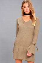 Rd Style | Take A Breath Beige Long Sleeve Knit Sweater Dress | Size X-small | Lulus