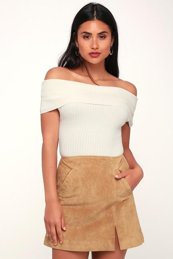 Blank Nyc Venice Beach Tan Genuine Suede Leather Mini Skirt | Lulus