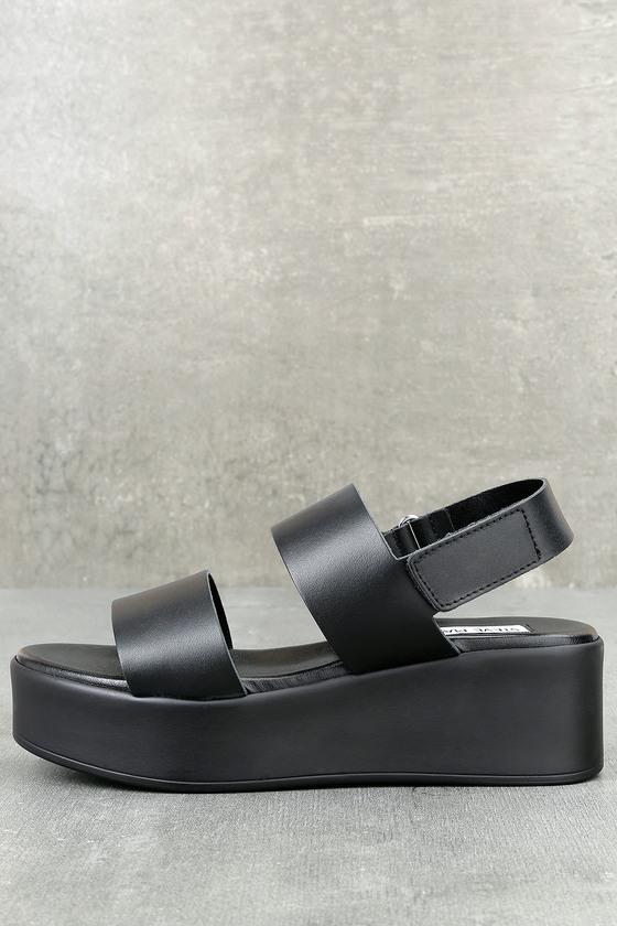 Steve Madden Rachel Black Leather Flatform Sandal Heels | Lulus