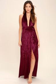 Lulus Aphrodite's Kiss Burgundy Halter Maxi Dress