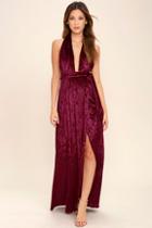 Lulus Aphrodite's Kiss Burgundy Halter Maxi Dress