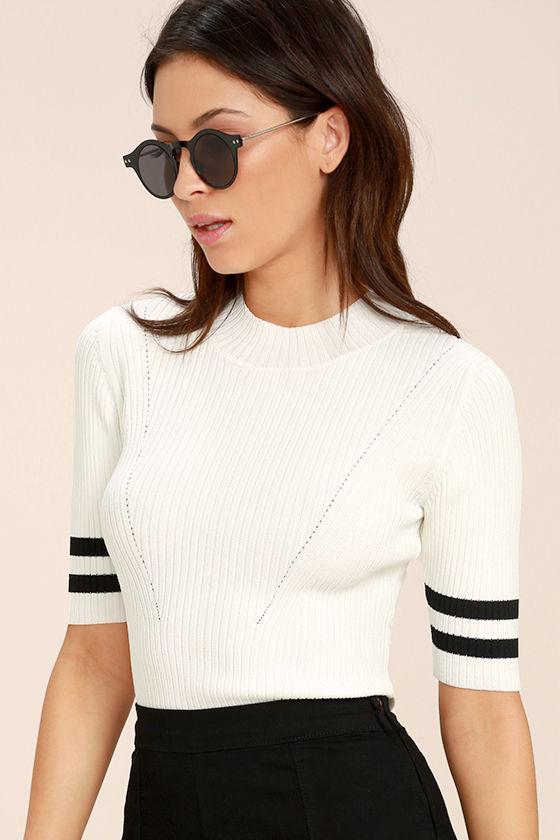 Lulus | College Try Black And White Striped Top | Size Large
