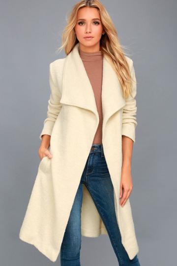Bb Dakota | Isaac Light Beige Boucle Wrap Coat | Size Large | 100% Polyester | Lulus