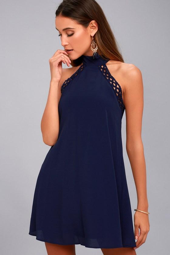 Lulus | Any Sway, Shape, Or Form Navy Blue Lace Halter Dress | Size X-small | 100% Polyester