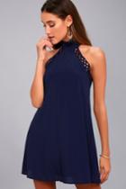 Lulus | Any Sway, Shape, Or Form Navy Blue Lace Halter Dress | Size X-small | 100% Polyester