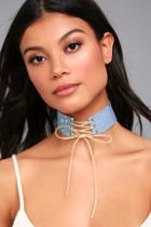Lulus Star Time Blue Lace-up Star Choker Necklace
