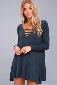 Lucy Love Great Day Washed Navy Blue Swing Dress