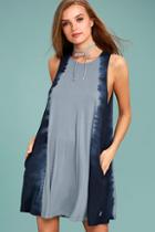 Rvca Sucker Puncher Blue Tie-dye Swing Dress