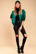 Re:named Run This City Teal Blue Satin Bomber Jacket