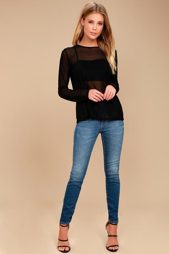 Love Light Black Sheer Mesh Long Sleeve Top | Lulus
