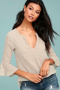 Lulus Escapism Beige Embroidered High-low Top