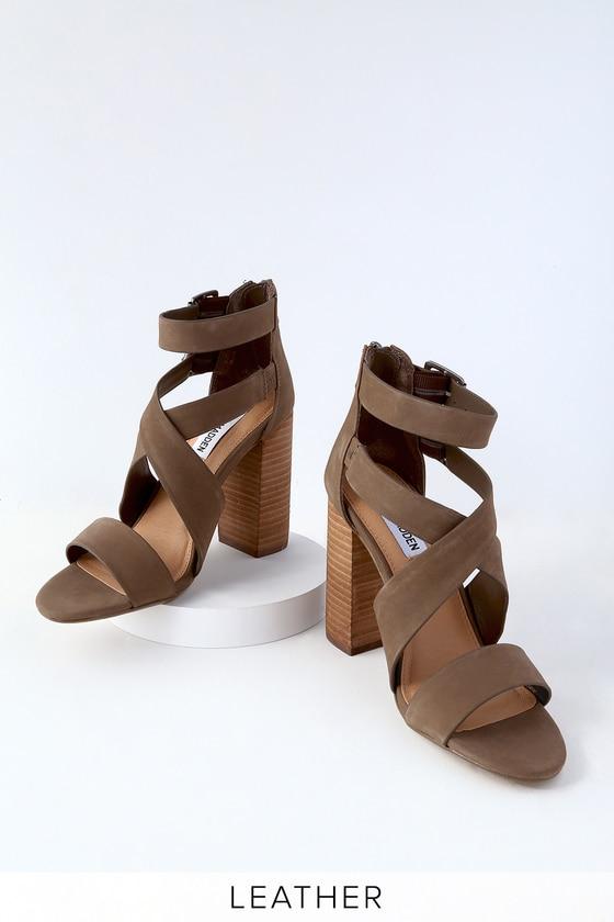 Steve Madden Sundance Brown Nubuck Leather High Heel Sandal Heels | Lulus