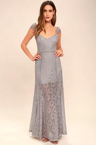 Lulus Evening Dreaming Light Grey Lace Maxi Dress