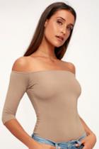 Upstage Light Brown Off-the-shoulder Top | Lulus