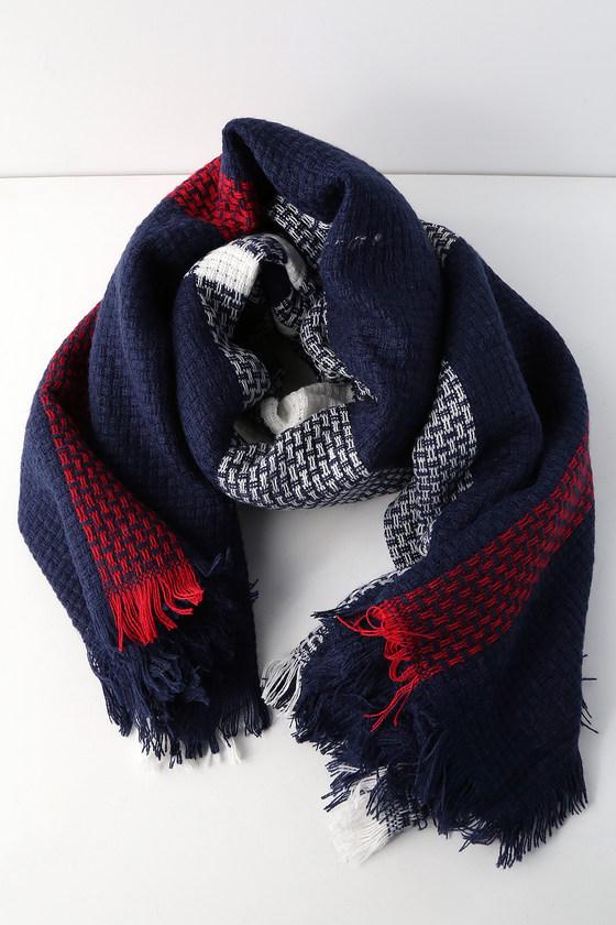 Lulus | Wagon Ride Navy Blue Plaid Scarf