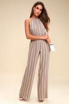 Ocean City Tan And White Striped Jumpsuit | Lulus